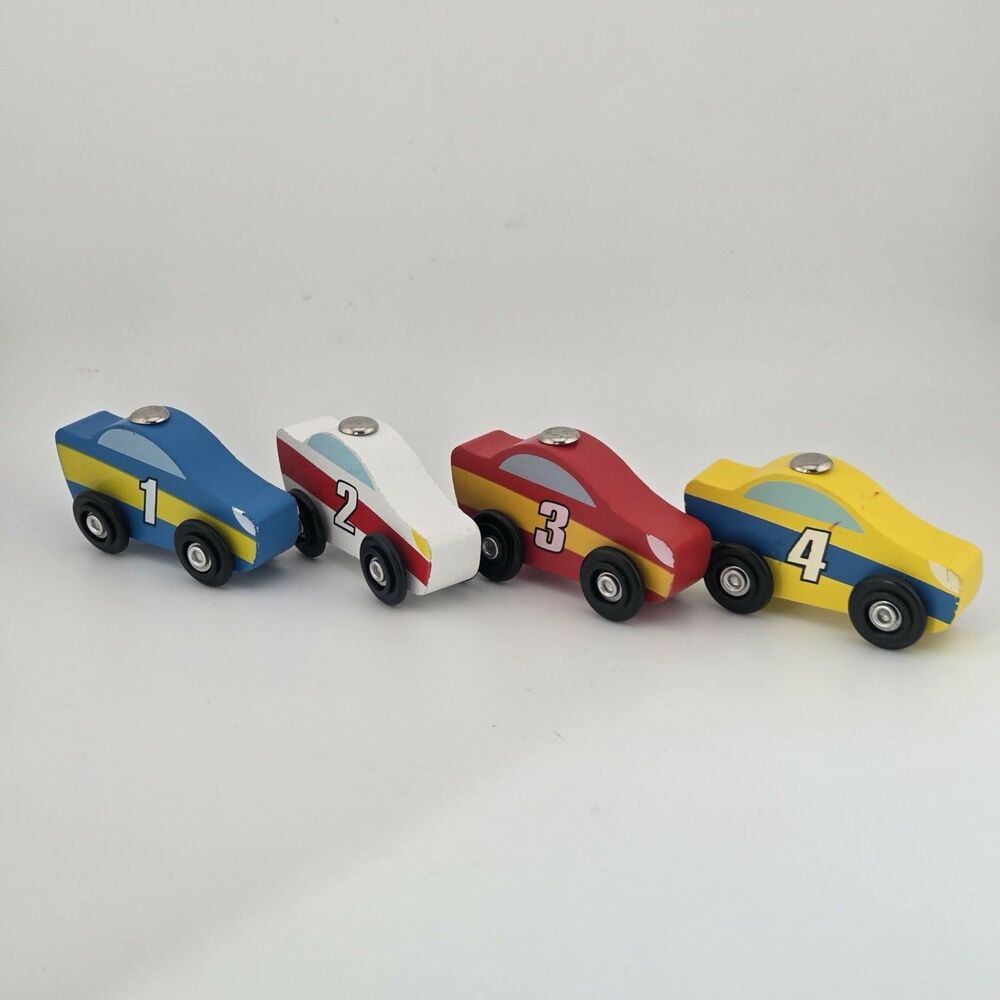 Melissa and Doug Wood Race Car Loader Replacement Set 1-4 Red Blue White Yellow